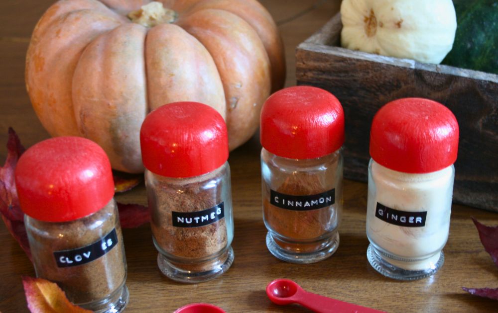 Pumpkin Spice Zutaten in einzelnen Gläsern